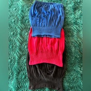 Bundle of 1970s tagless tube tops- Royal Blue, Hot Pink, Black